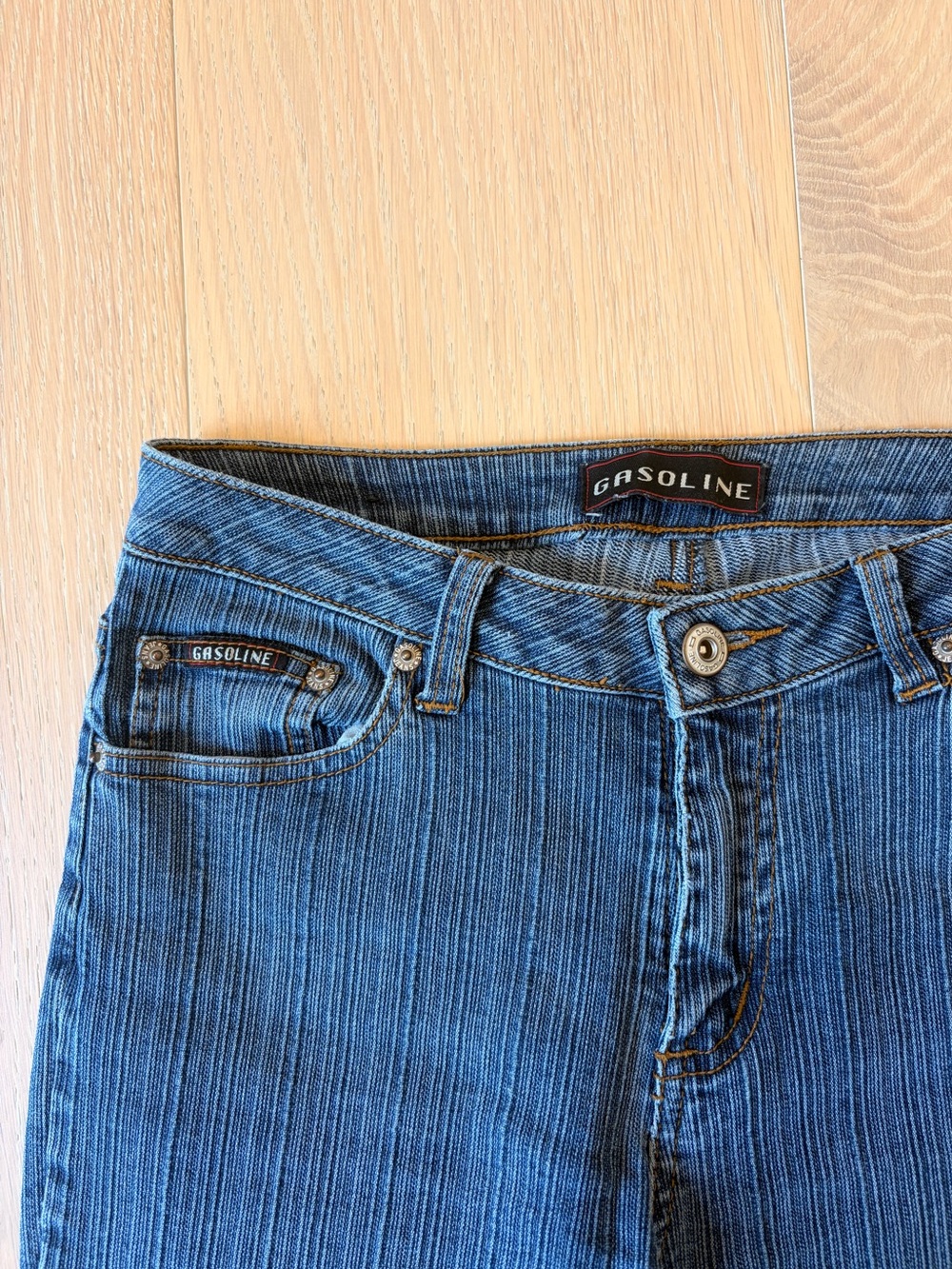 Gasoline Y2K Pinstripe Flare Jeans Size 6 Stretch Denim - Picture 3 of 8